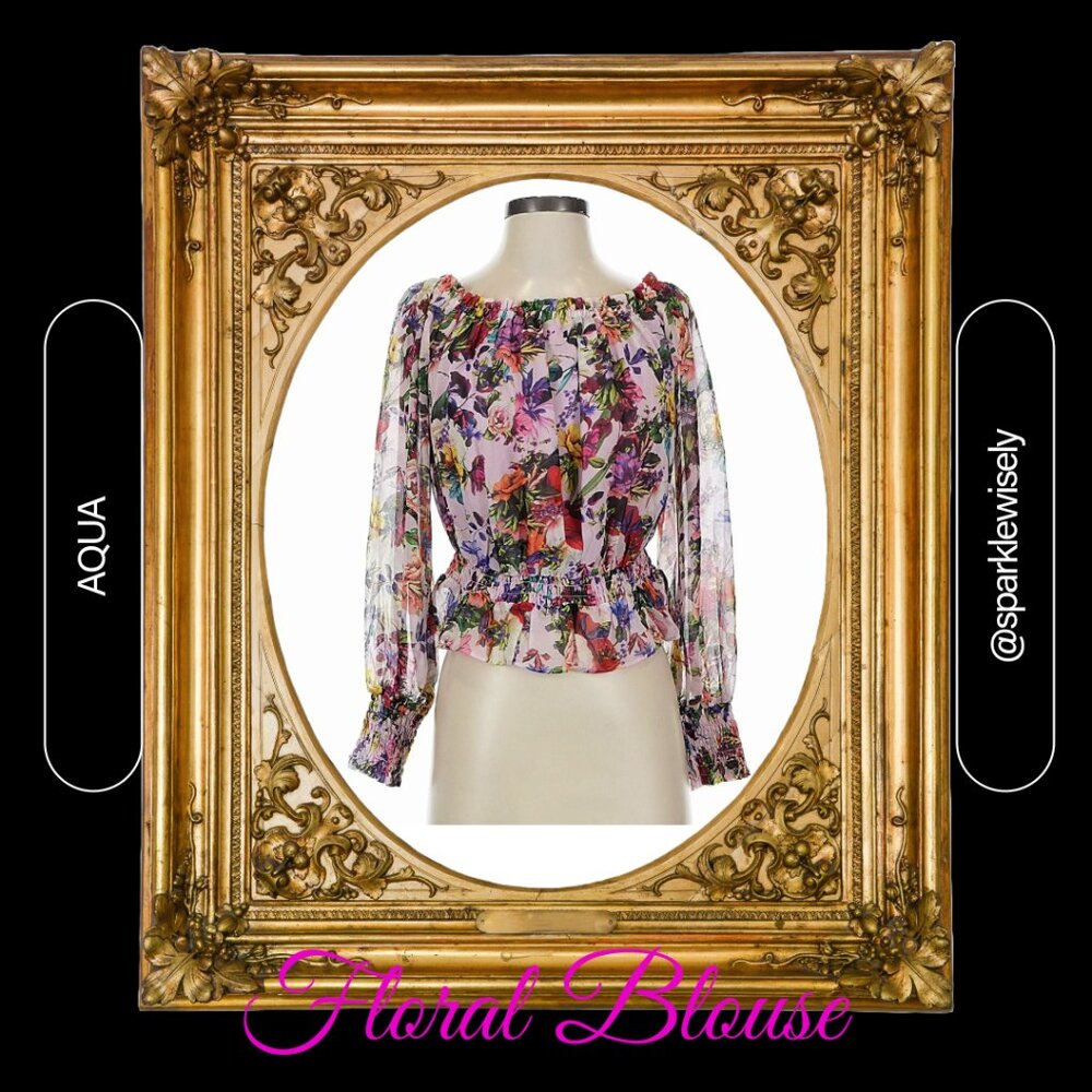 AQUA Ruffled Floral Sheer Blouse